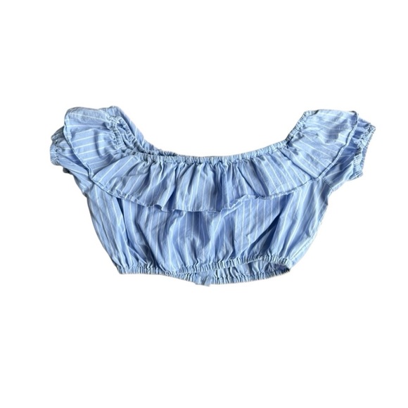 Miu Miu Blue Stipped Off The Shoulder Crop Top Size Small - Picture 3 of 8